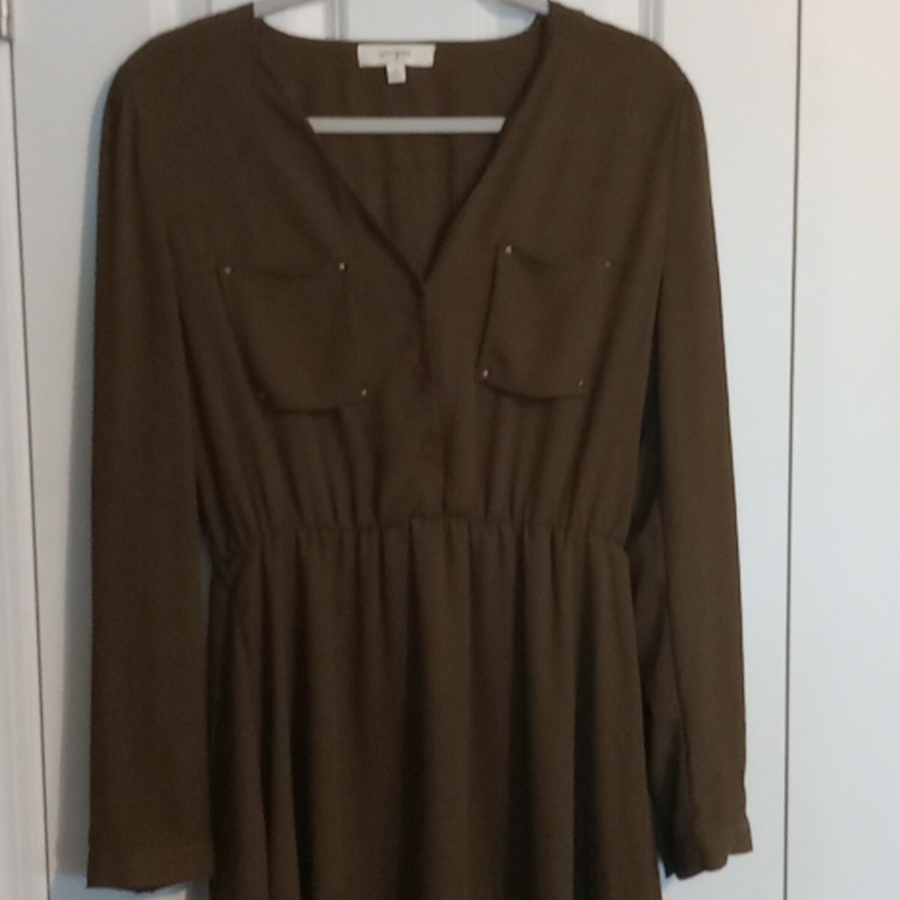 Umgee Brown Long Sleeve Mini Dress